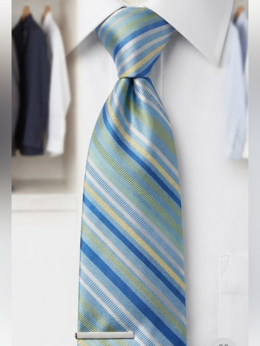 Croft & Barrow Vintage Blue Green Striped Silk Necktie Men's Business Formal
